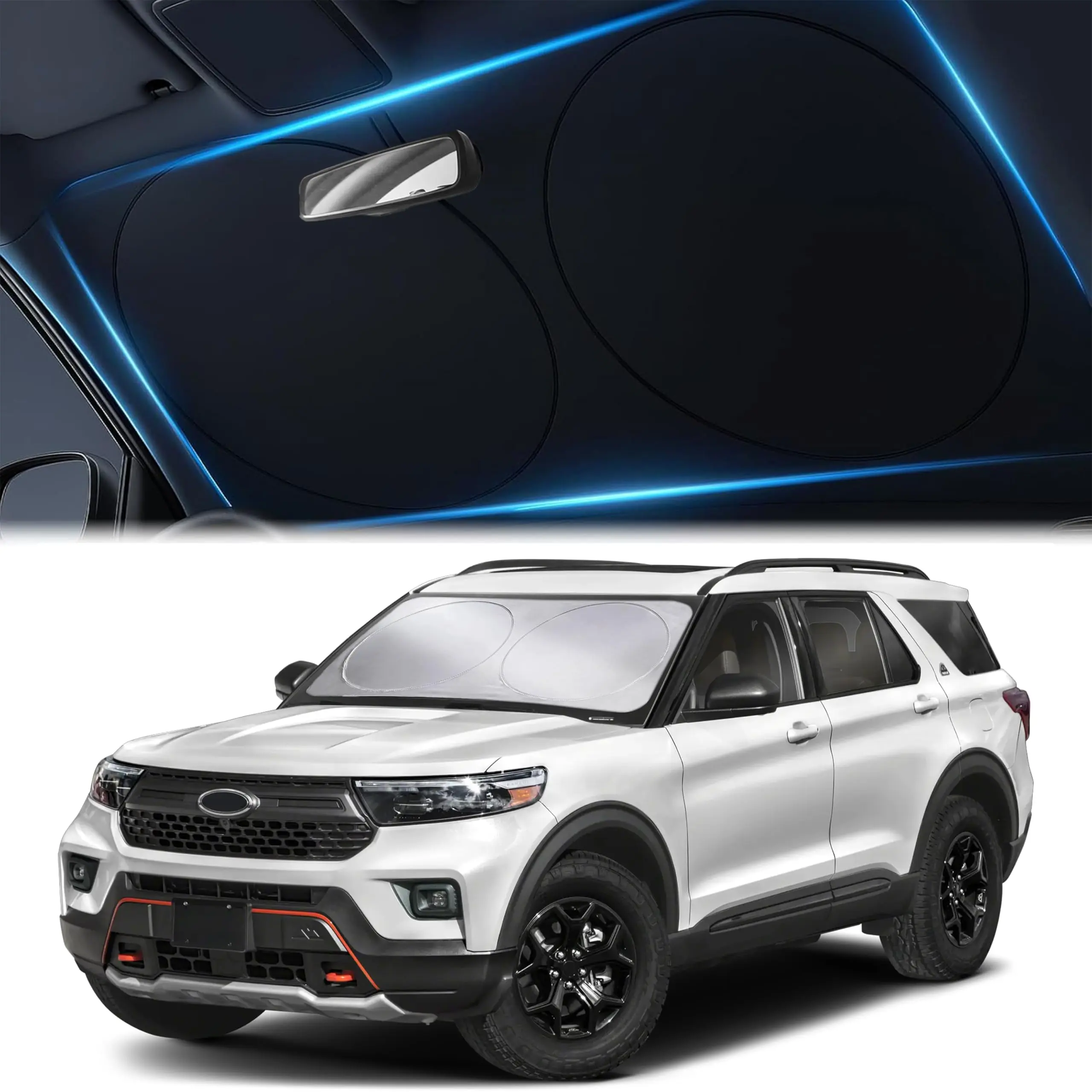 EcoNour Foldable Car Windshield Sun Shade - Medium (64" x 32"), Durable SUV Exterior Accessory with Sun Visor Functionality, Sun Shade For Car Windshield