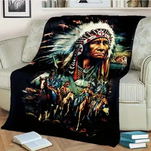 Lightweight, Native American-Inspired Soft Microfiber Blanket - Versatile & Comfortable for Travel, Office, Living Room, and Car Use