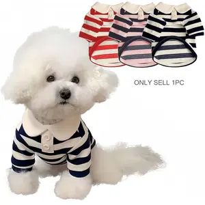 Cute Dog Clothes Boy Dog Polo Shirt for Small Medium Dogs - Summer Male Puppy T Shirts for Yorkie Poodle Shih Tzu Dachshund Kittens, Striped Collared Pet Doggie Outfits Red, Blue, Pink