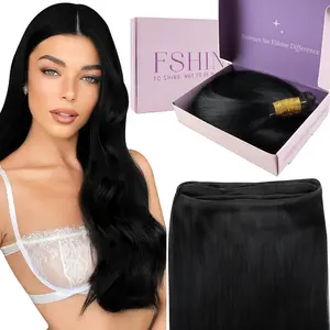 Fshine Genius Weft Hair Extensions Real Human Natural Long Straight Weave No Damage Blend 14-24 Inches 50g-60g Pack DIY Friendly Secure Fit