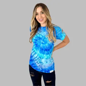 Women's Blue Tie Dye Crew Neck T-Shirt