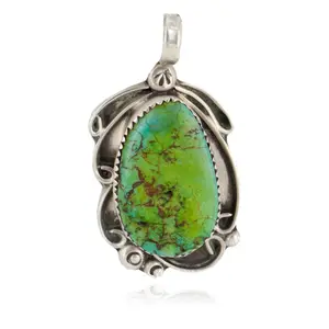 Certified Authentic Navajo .925 Sterling Silver Genuine Turquoise Native American Necklace Pendant 12910-2