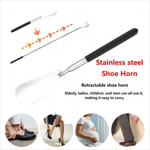 Stainless steel Long Handled Metal Shoe Horn , Adjustable (12" to 26") Shoe Lifter for Men, Women Seniors and Kids ，Men's shoes, women's shoes, elderly shoes