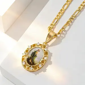 14K Gold Plated Saint Jude Pendant Necklace Unisex Christian Jewelry with 3A Cubic Zirconia Luxurious Fashion Piece for Daily Wear & All Occasion Gifting