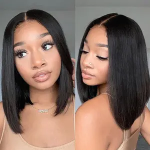Sunber Bob Wig 7x5 Pre-Cut Frontal Lace Wigs Human Hair Glueless Wigs Short Straight Bob Wigs Pre Plucked Pre Cut Lace Bleached Konts 150% Density