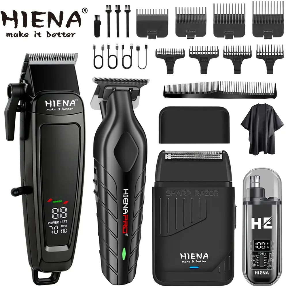 Barber-Grade 4-Piece Cordless Barber Trimmer Grooming Gift Set｜Rechargeable Beard Trimmer, LED Display & Fast Charge, All-in-One for Hair & Beard. A Premium Choice for Boyfriend/Husband