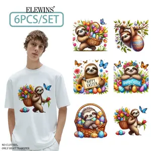 6 Sheets Watercolor Easter Sloth Heat Transfer Vinyl HTV Patches for Tshirt Jeans Backpack DIY Craft Home Decor Clothing Accessories