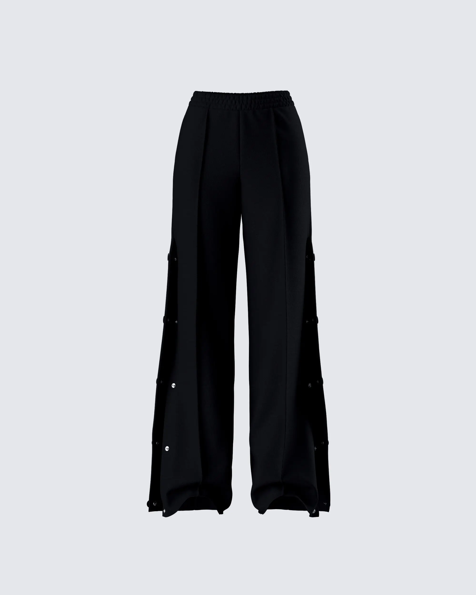 FINESSE Women's 100% Cotton Varsity Loose Wide-Leg Bottom Sweatpants - Black Saige Style, Popper Button Detail, Elastic Waistband, Popper Detail