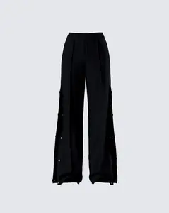 Saige Black Popper Detail Loose Sweatpant