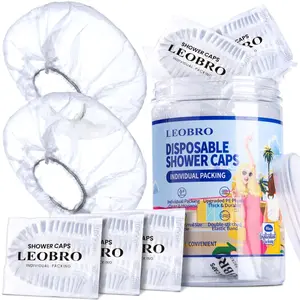 LEOBRO Shower Cap 80PCS Individually Wrapped Disposable Shower Caps for Women Plastic Shower Caps Disposable Plastic Hair Caps Clear Shower Cap for Travel Deep Conditioning Hotel 17.3 INCH