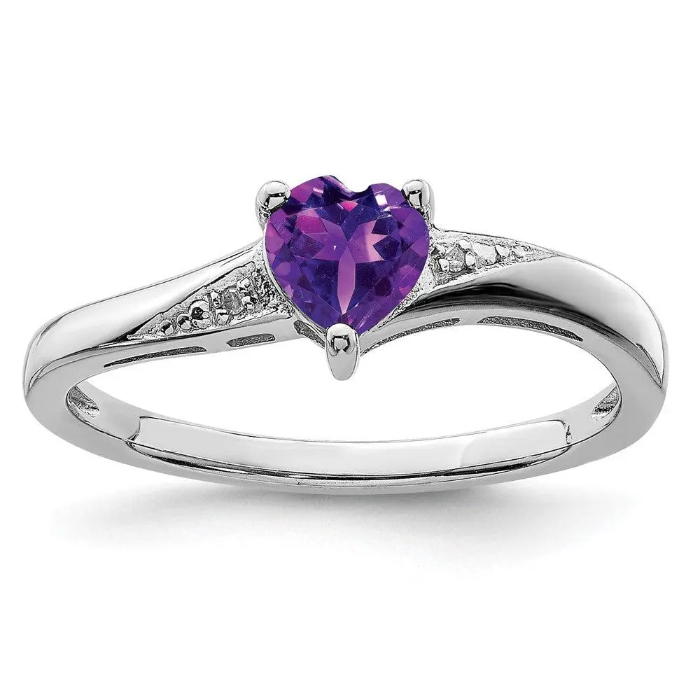 Sterling Silver Amethyst Diamond Ring February Birthstone Size 8 Women