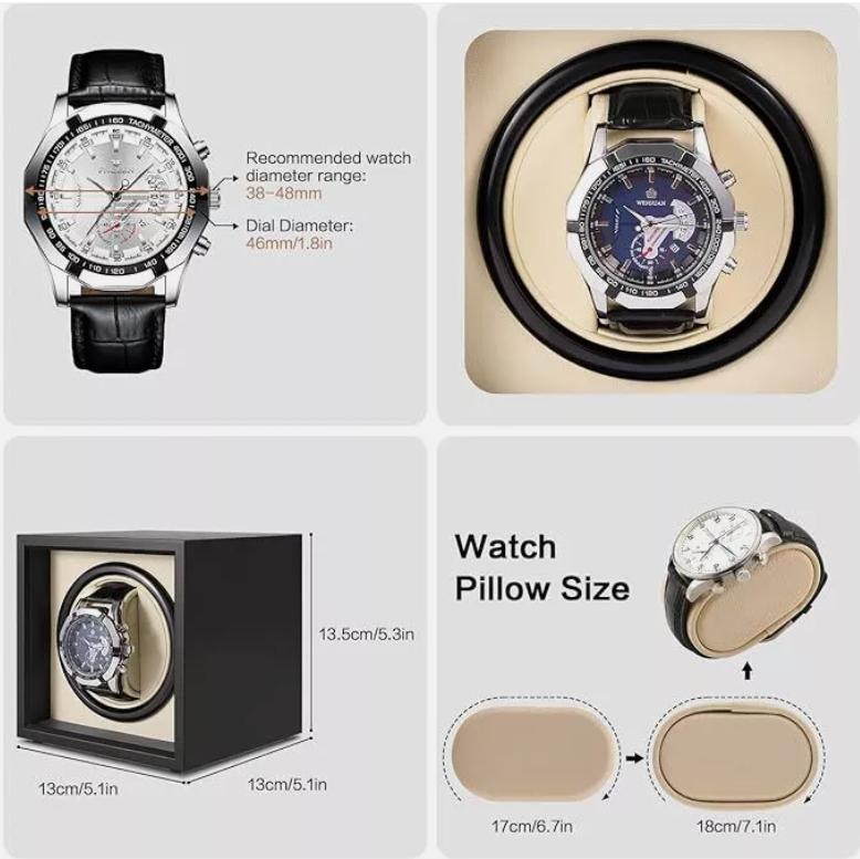 Automatic Single Watch Winder Type-C Powered Vertical Winding Quiet Stackable