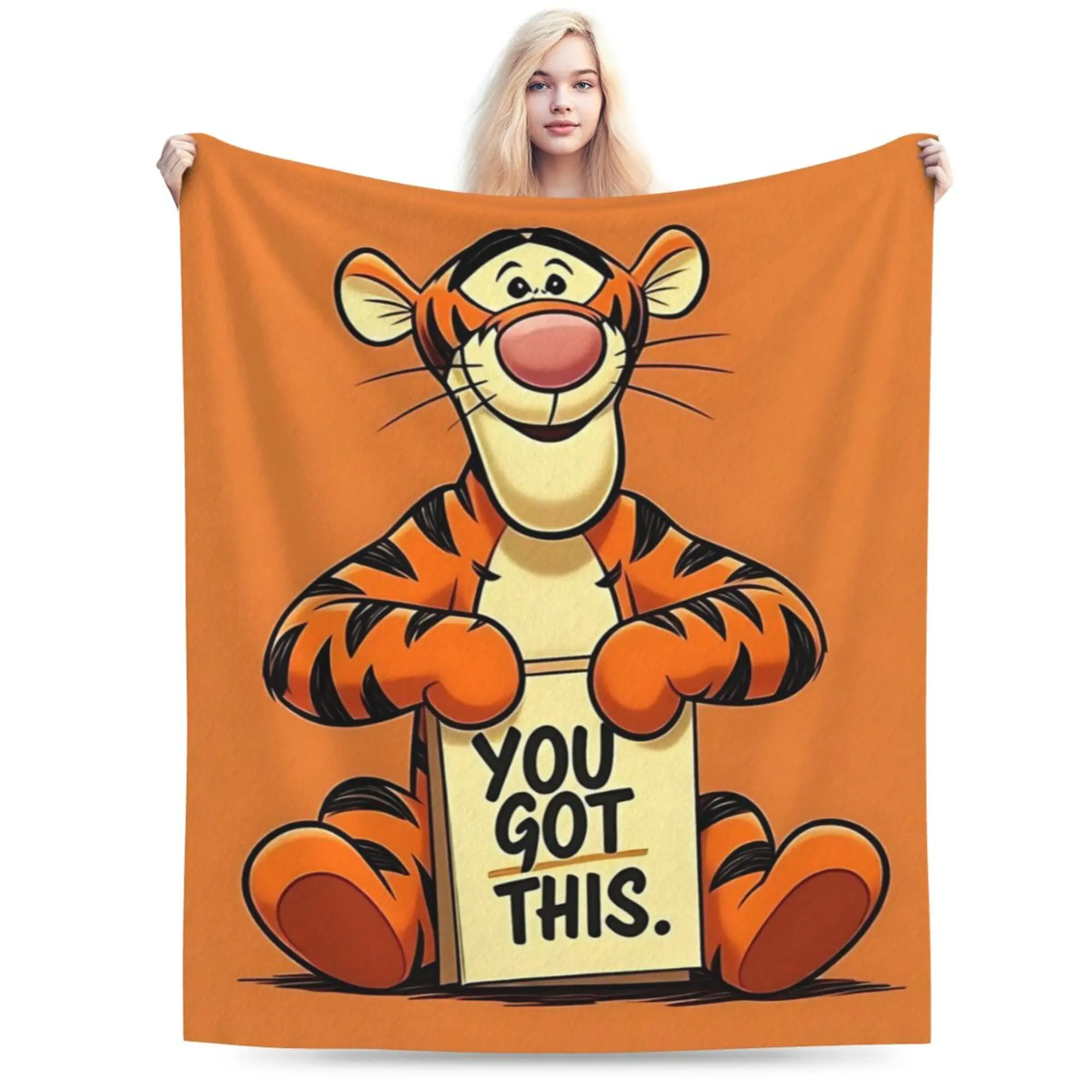 [SummerVibes] DISNEY CLASSIC Tigger Throw Blanket – "You Got This" Motivational Design, Cute Disney Tigger  Character, Orange Background, Soft Fleece Blanket for Kids, Bedroom or Gift