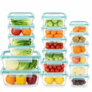 18Pack BPA-Free Glass Storage Containers with Airtight Lids, Microwave Safe Kitchen Organizer with Black Blue Utensils