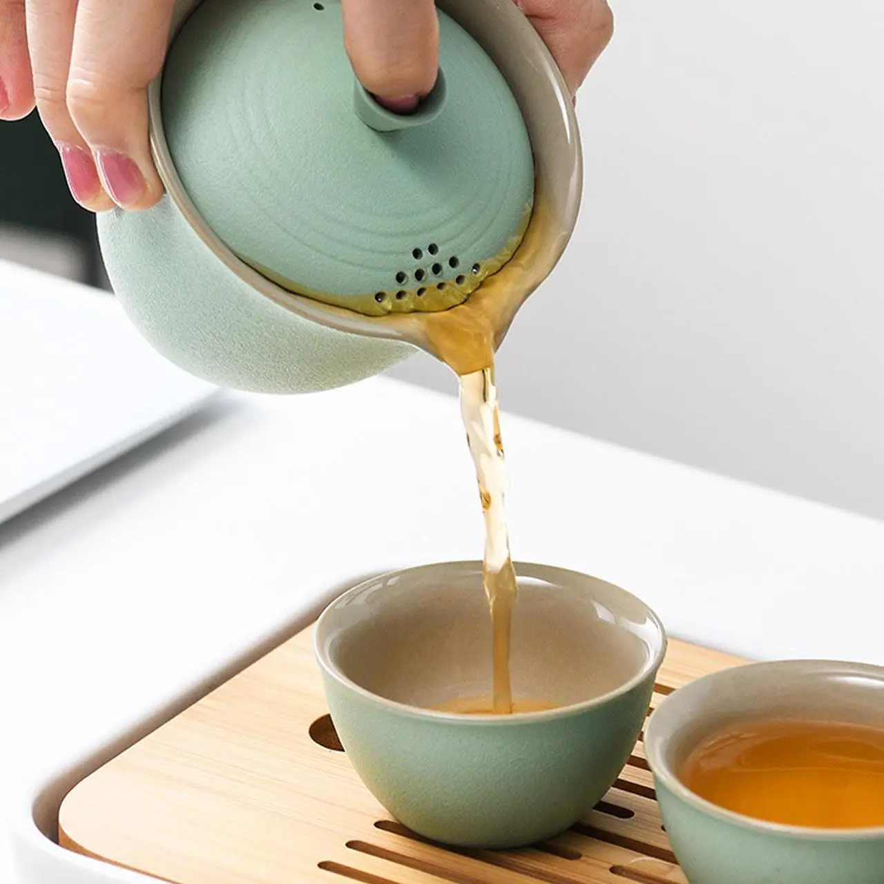 Portable Travel Tea Set, Outdoor Teacup Kit, Ceramic Matcha Set, Includes One Teapot and Three Cups, Compact Design for Easy Carrying, Ideal for Camping and Hiking, Tea Gift Set