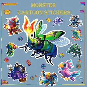 Monster cartoon theme 15 pieces waterproof stickers, funny stickers, toy laptop stickers stickers, such as cute insects waterproof decals waterproof helmet sticker pack