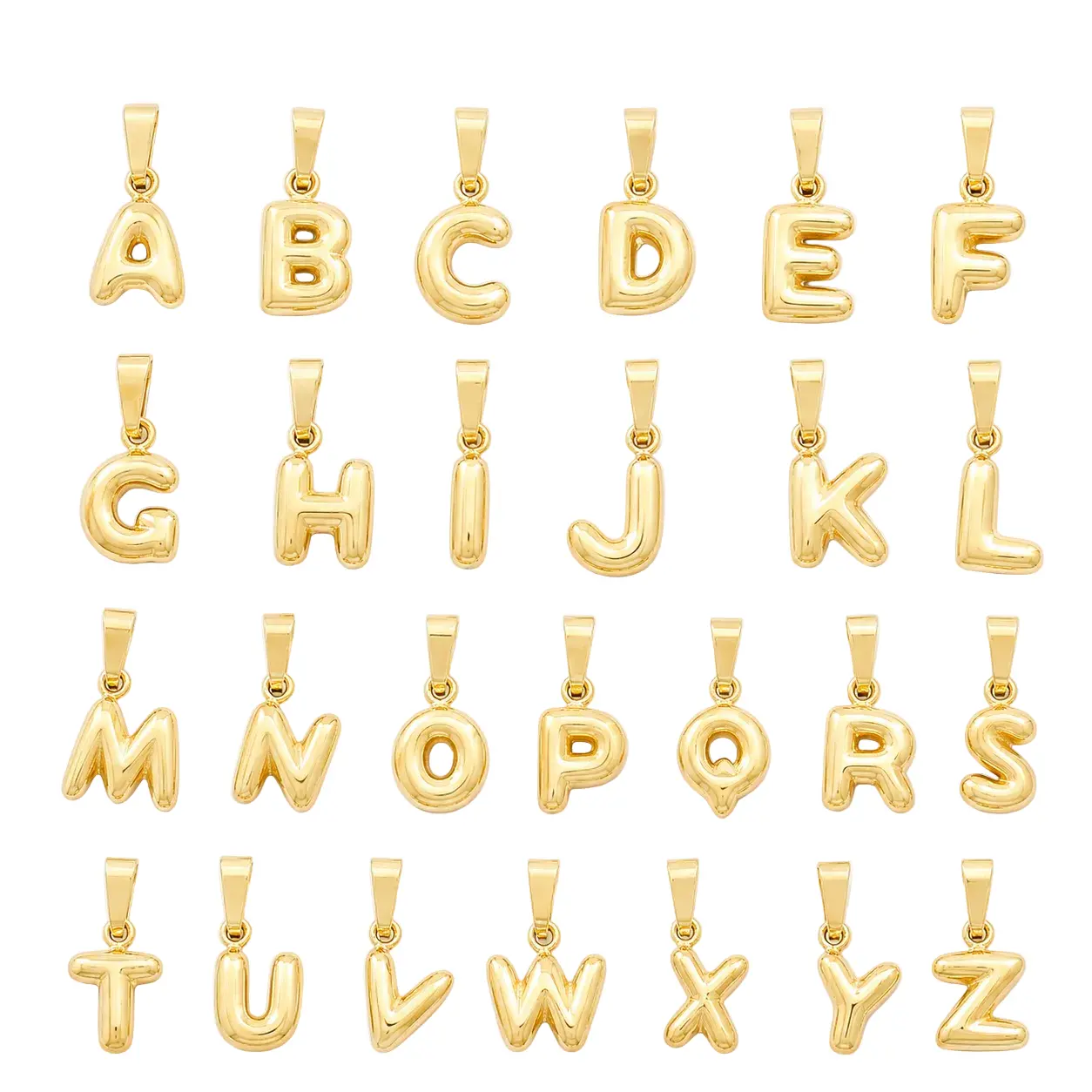 Gold Bubble Initial Pendant Oro Laminado Letter Charm