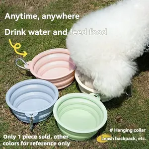 Portable Foldable Pet Bowl 350ML, Macaron Color, Travel Feeding Water Bowl for Small Dogs and Cats, Outdoor Hanging Food Dish, Outdoor Feeder