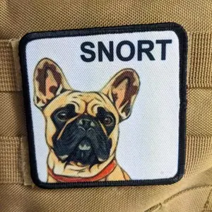 3x3" square morale patch French bulldog Snort patch dog pets puppy pug-life  with hook and loop backing
