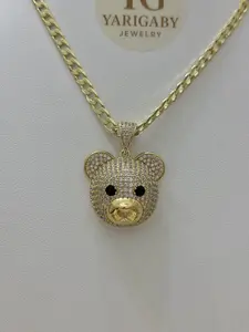YARIGABY JEWELRY Cuban Chain 45cm with Bear Pendant Gold Plated Hip Hop Jewelry for Men and Women