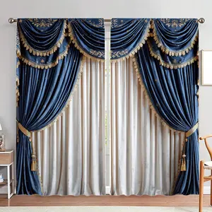 Blue Print Door Curtain, 1 Set Luxury Door Curtain, Home Decorative Curtain, Door Drapes for Home Living Room Bedroom Hotel Salon