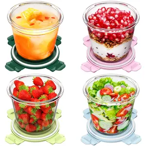 4 Pack Glass Meal Prep Containers with Airtight Lids, Leak-proof Round Storage Containers Set, Reusable Glass Soup Containers Overnight Oats Containers for Leftover, Soup, Fruit