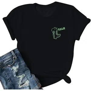 Women's Dinosaur T-shirt, featuring a cute cartoon dinosaur pattern, full of fun, black color