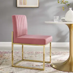 Modway Carriage Channel Tufted Sled Base Performance Velvet Dining Chair in Gold Dusty Rose