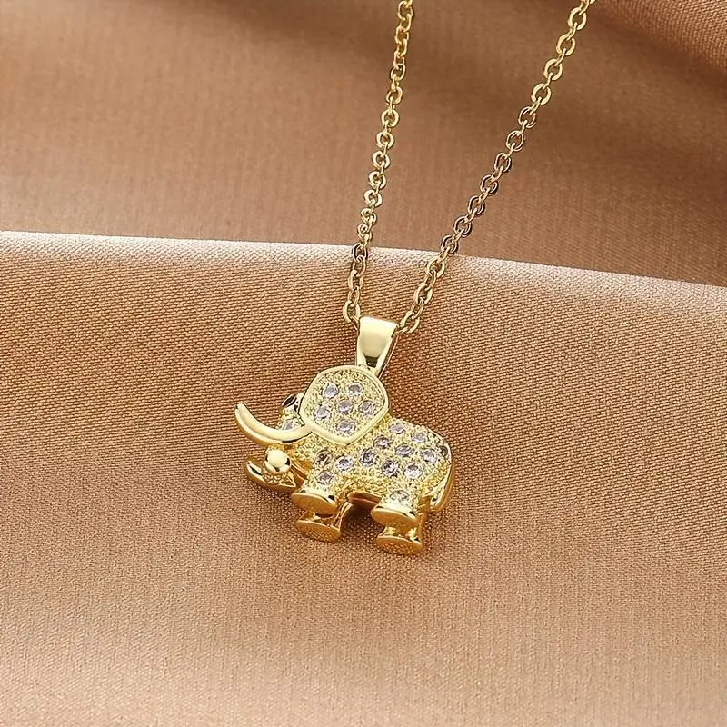 18K Gold Plated Elephant Necklace Elegant Sparkling Zirconia Animal Pendant Necklace Trendy Collarbone Chain For Women 18K Gold Plated Elephant Necklace Elegant Sparkling Zirconia Animal Pendant Necklace Trendy Collarbone Chain For Women