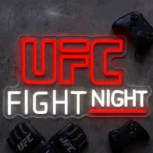 UFC FIGHT NIGHT Neon Sign Wall Decoration Light MMA Logo Glowing Boxing Gym Art Home Men's Cave Exclusive LED USB Dimmable Neon Light，Valentine's Day Decor.