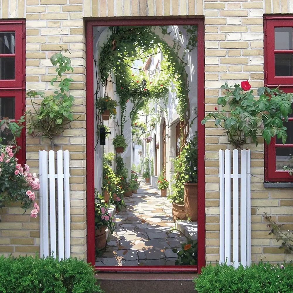 2pcs European Retro Vine Archway Wall Sticker Stereo Entrance Corridor Decorative Sticker Simulation Green Plant Flower Self Adhesive Wallpaper Living Room Bedroom Background Wall Decal Removable Waterpro Household Decoration Supplies DIY