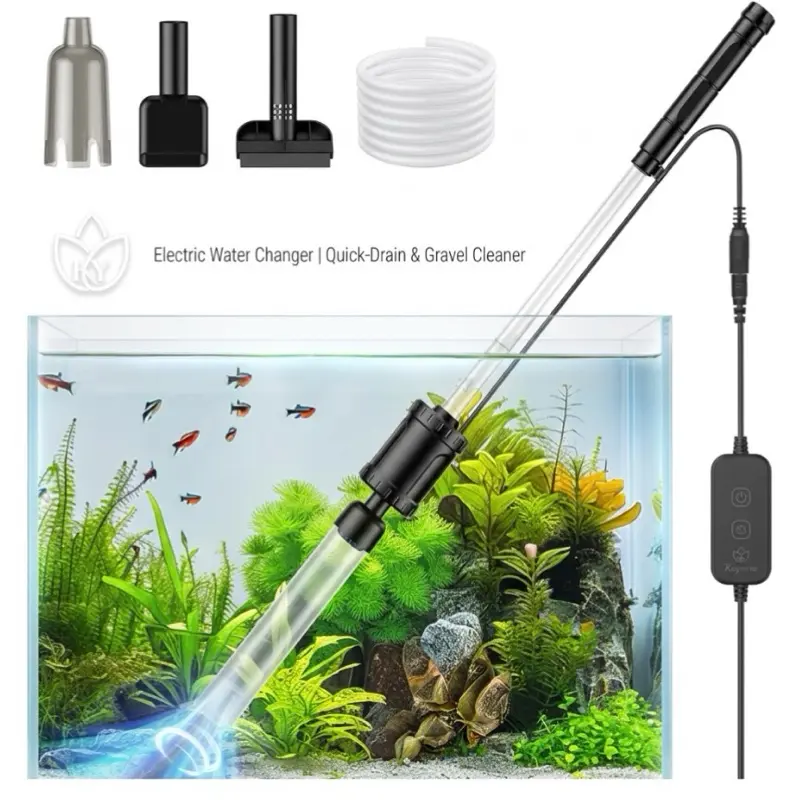 Kayoura 36W Electric Fish Tank Vacuum Gravel Cleaner - 6-in-1 Automatic Aquarium Water Change Siphon Pump with Strong Suction, Sand Washer, Algae Scraper, Adjustable Length for All Sizes Aquariums, Debris Remover, Turtle Habitat Cleaner
