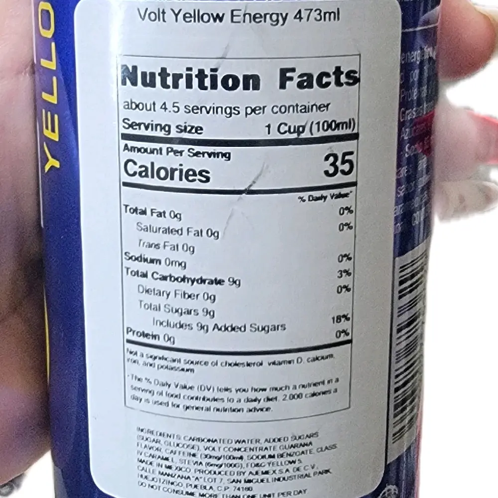 Volt Yellow Energy Drink 473ml - with Caffeine - Not Recommended