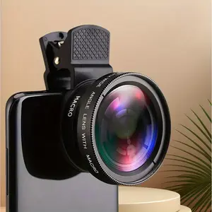 0.45x zoom wide-angle macro dual-purpose mobile phone lens, with external shutter clamp. Manual focusing. 0.45 wide-angle + 15x macro + aluminum casing + acrylic lens - enhances mobile phone photography quality, Smartphone Camera Accessories