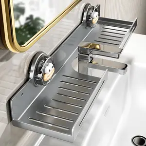 No-Drill Suction Bath Shelf, Movable Stainless Steel Sink Organizer, Cute Cartoon Design, Bathroom Storage Rack, Easy Installation, Bathroom Organizing Accessories