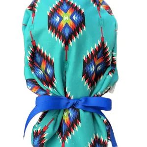 Blue and green pattern scrub cap