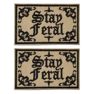 Gothic Style Stay Feral Embroidery Patch, 2 Counts/set Iron on Patch, Sewing Patch for Clothes, Jeans, Jacket, Bag, Hat, DIY Embroidery Supplies