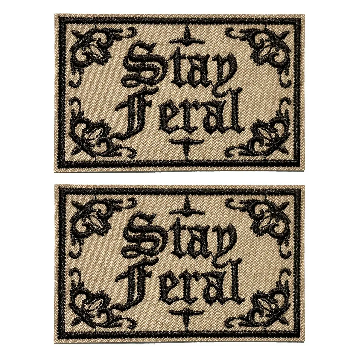 Gothic Style Stay Feral Embroidery Patch, 2 Counts/set Iron on Patch, Sewing Patch for Clothes, Jeans, Jacket, Bag, Hat, DIY Embroidery Supplies