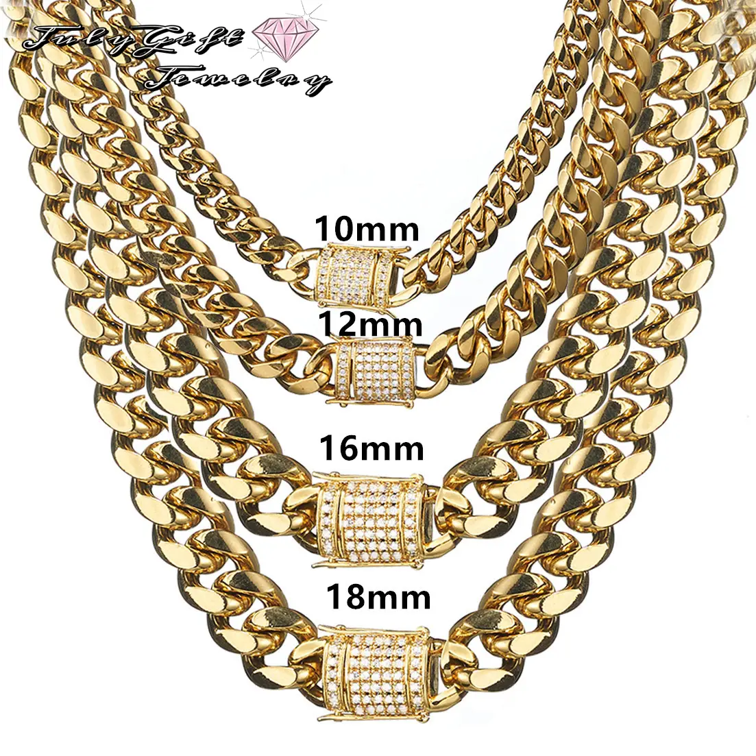Miami Cuban Link Chain Necklace For Men Stainless Steel 6/8/10/12mm/16mm/18mm Necklace