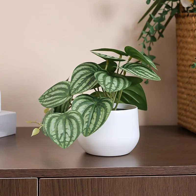 Artificial Potted Plant, Fake Indoor Plants, Decorative Fruit Plants, Simulated Watermelon Leaf Potted Plant for Modern Farmhouse Decoration, Spring Decor 2024