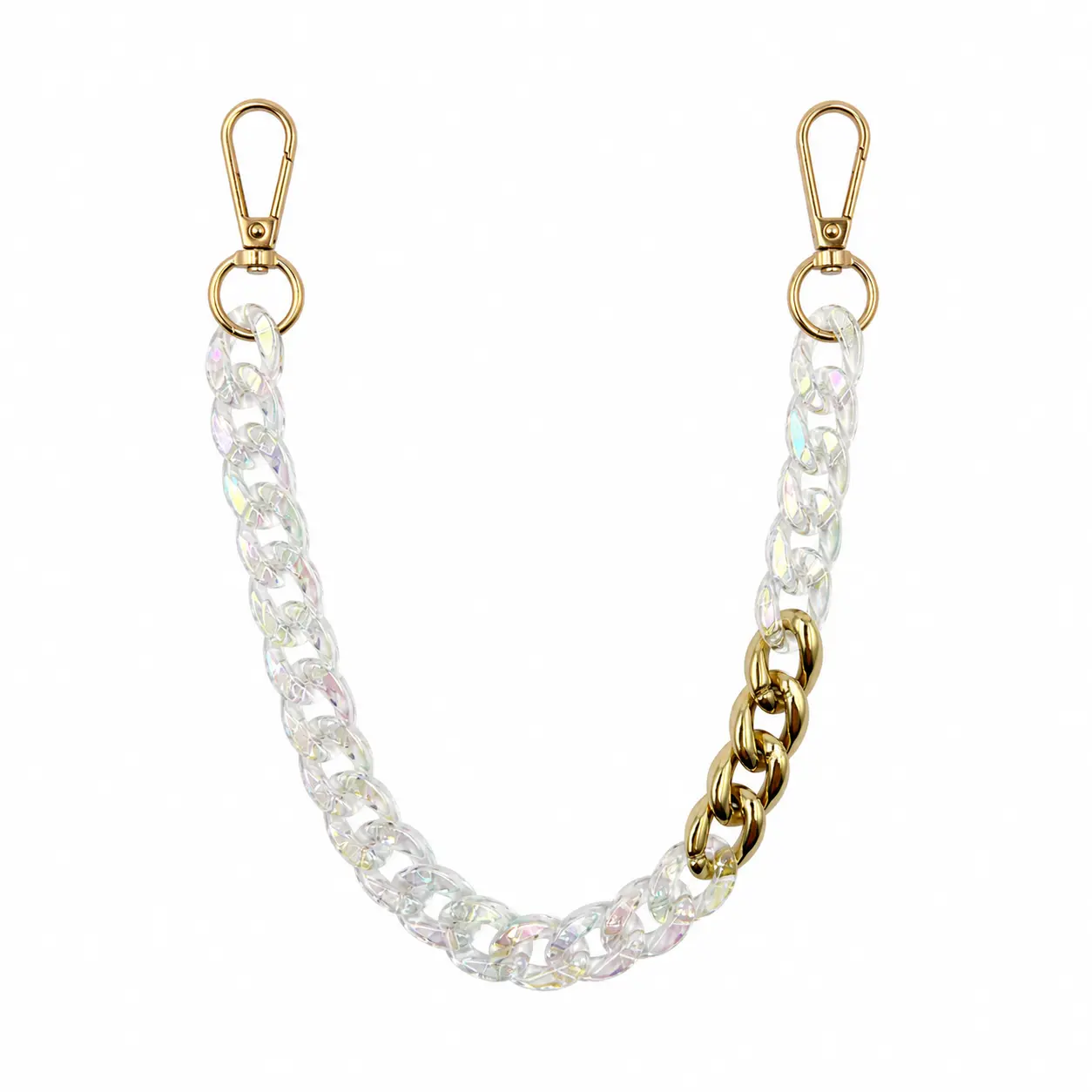 Iridescent Acrylic Bag Chain Strap with Gold Links, 15.75in Lightweight Dual-Clasp Jeans & Handbag Accessory for Women