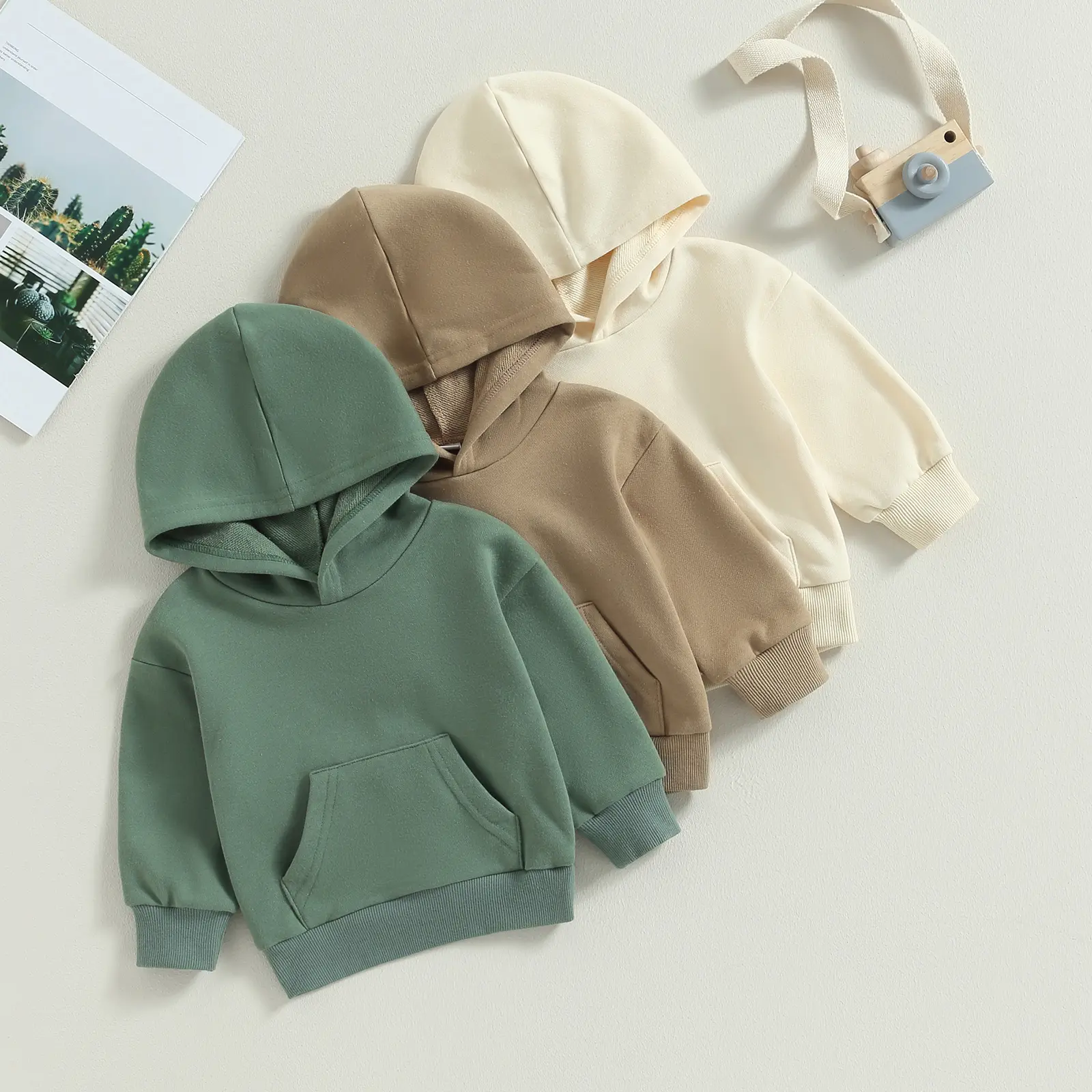 Unisex Toddler & Baby Plain Hoodie, Soft Cotton Blend Casual Sweatshirt with Kangaroo Pocket, Long Sleeve Fall Winter Top, Casual Soft Sweatshirt