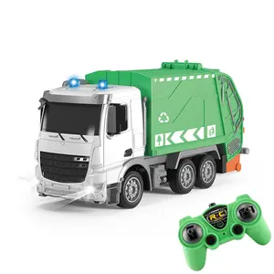2.4GHz Remote Control Garbage Truck Toy with Trash Can and Realistic Lights, 1/24 Scale 6-Channel Rechargeable RC Recycling Car, Remote Control Dump Truck