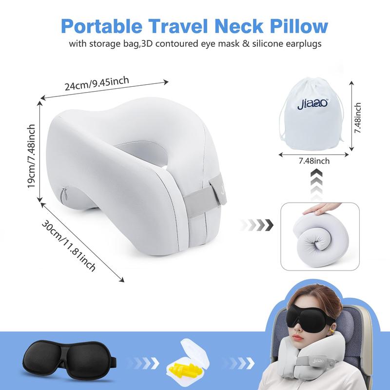 Jiaao Travel Pillow - Memory Foam Neck Pillow for Airplane, Car & Home - Comfortable & Supportive