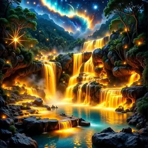 1PCS DIY Diamond Painting Kit Glow in The Dark Waterfall Landscape Full Drill Crystal Rhinestone Embroide
