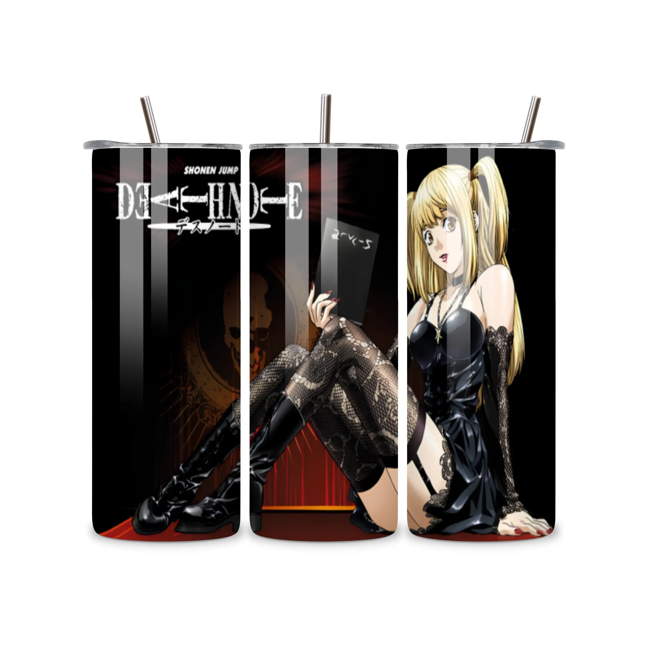 20oz Insulated Death Note Tumbler with Lid and Straw - Black-Red Anime Theme Character Art, Kitchenware Drinkware Water Bottle, Ideal for Fans