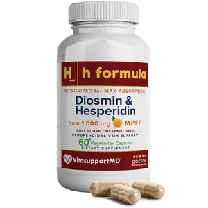 H Formula, Hemorrhoidal Vein Support, Diosmin Hesperidin 1000mg, Horse Chestnut Extract 300mg, Micronized MPFF Bioflavonoids Supplement for Hemorrhoidal Vein Health Support, 60 Capsules, VITASUPPORTMD