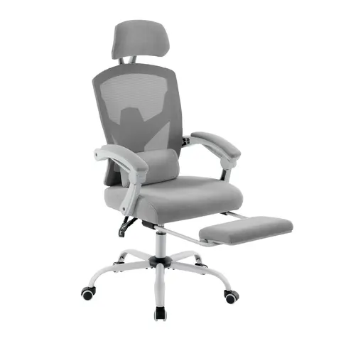 Ergonomic Mesh Desk Chair with Adjustable Headrest, Retractable Footrest, 135° Recline Angle, Adjustable Reclining Angle, 275LB Capacity, Easy Assembly for Home/Office Use