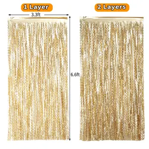 Gold Metallic Tinsel Foil Fringe, 4 Pcs 3.3ft x6.6ft Photo Booth Backdrop Streamer & Photo Booth Props, Party Decorations for Bachelorette Graduation Wedding Birthday (Gold)
