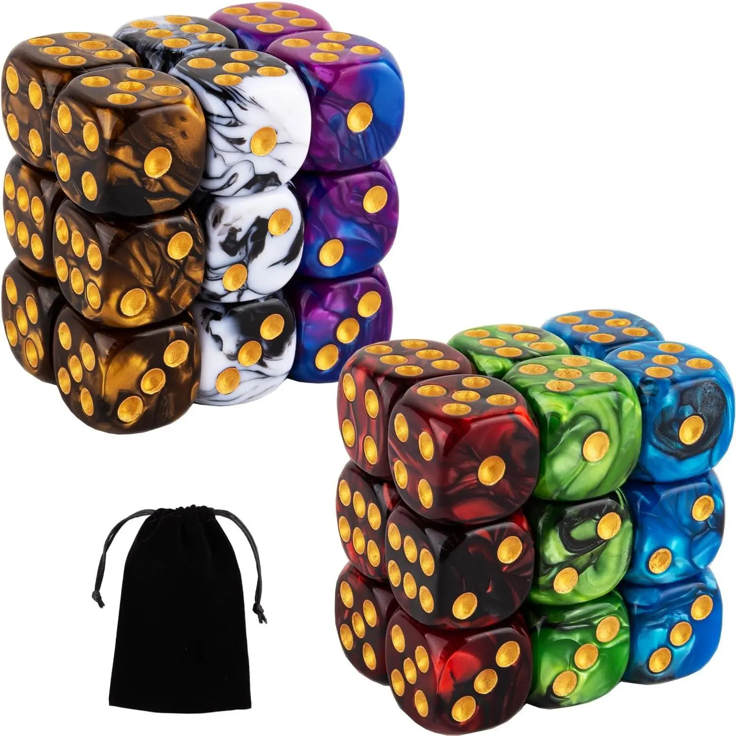 36-Piece 16mm Marble Round Corner 6-Sided Dice Set, No-Plastic Game Supplies & Accessories for Board Games, School Math Learning